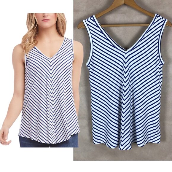 KAREN KANE White/Blue Striped Soft Tank Top NEW Size SMALL - Picture 1 of 7
